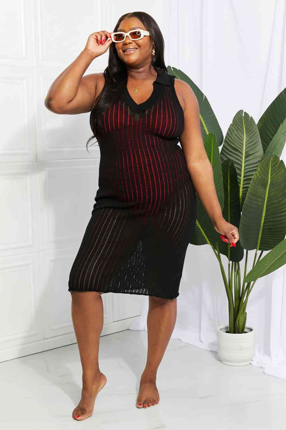 Openwork Johnny Collar Cover Up Dress for Stylish Summer