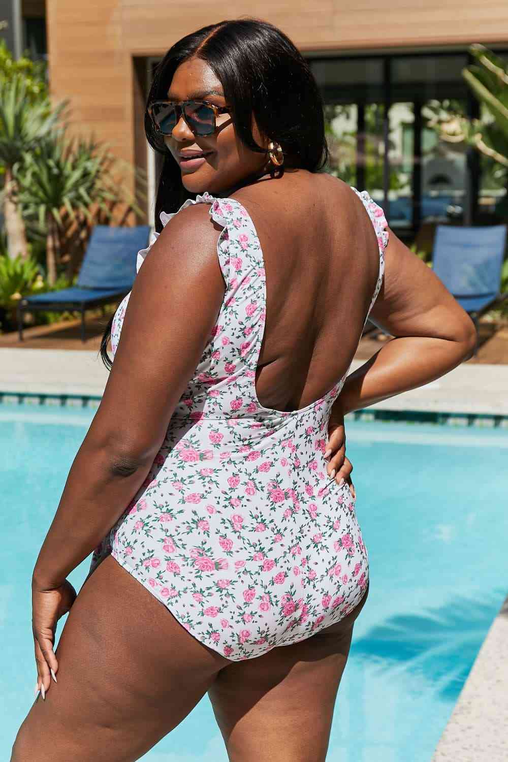 Marina West Swim Full Size Float On Ruffle One-Piece Roses Off-White