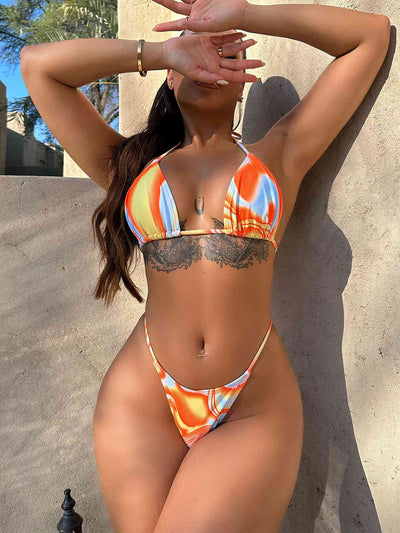 Stylish Multicolored Drawstring Ruched Three-Piece Swim Set