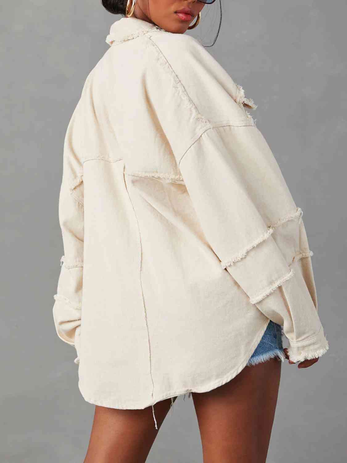 Women's Casual Button Down Raw Hem Denim Jacket