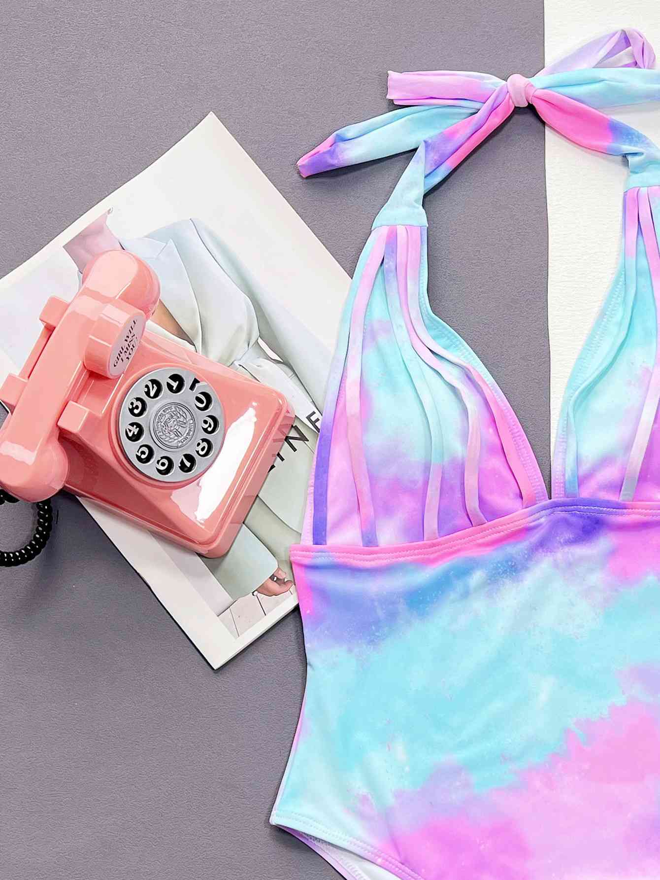 Tie-Dye Halter Neck One-Piece Swimsuit for Summer Fun
