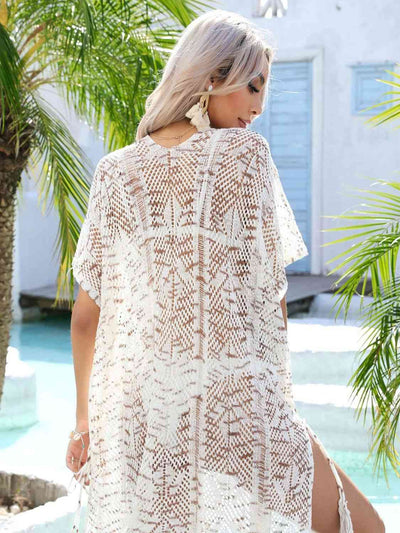 Stylish Multicolored Openwork Tassel Slit Cover-Up