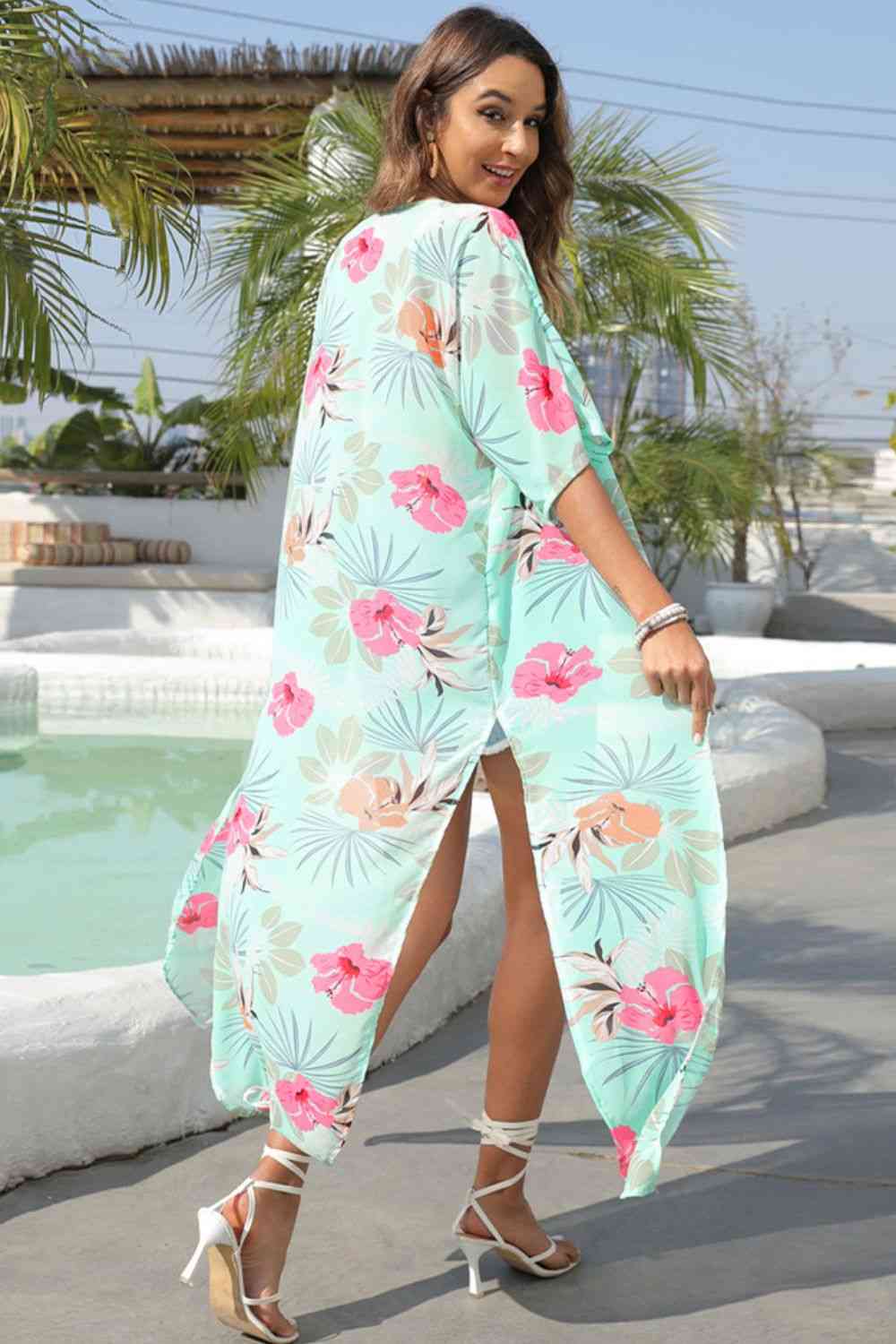 Floral Slit Half Sleeve Cover-Up for Summer Style