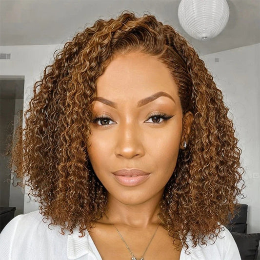 Curly Bob Wig 13x4 Lace Short Wig Trendy Mix Color Brown