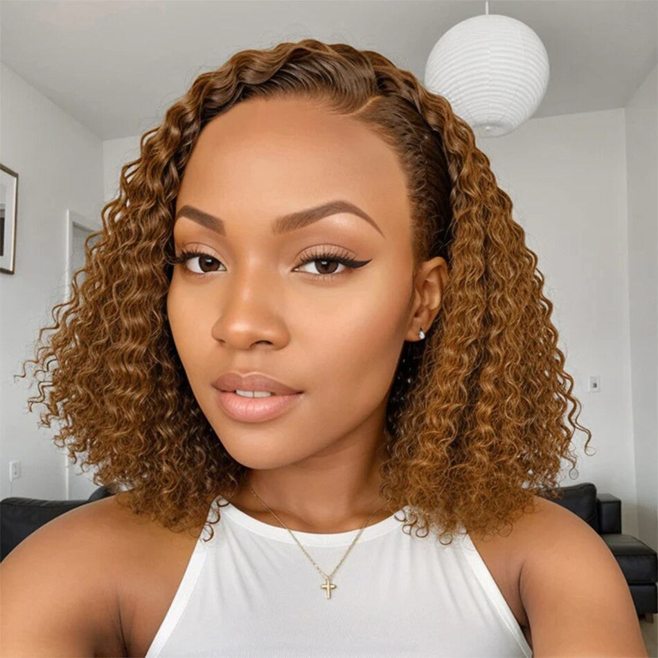 Curly Bob Wig 13x4 Lace Short Wig Trendy Mix Color Brown