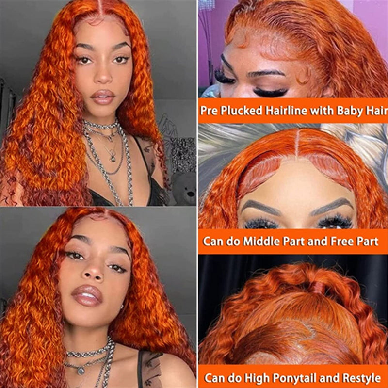Orange Ginger Lace Front Wigs Human Hair Wig Deep Wave For Women 13x4