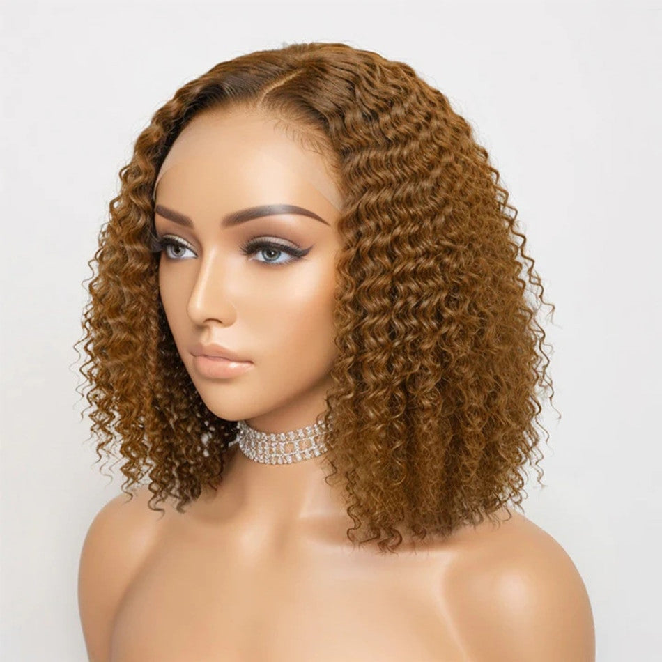 Curly Bob Wig 13x4 Lace Short Wig Trendy Mix Color Brown