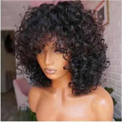 Soft Natural Black 26 Inch Long Kinky Curly Wig With Bang