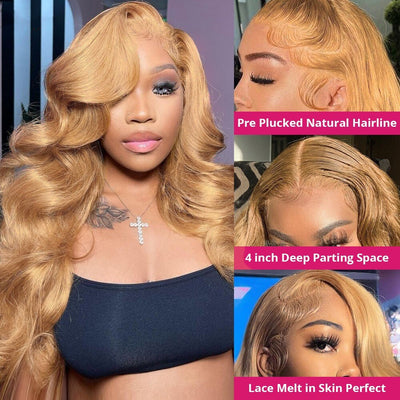 Honey Blonde Body Wave 13x6 Lace Frontal Human Hair Wig Hd 13x4 Lace
