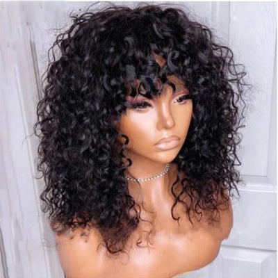 Soft Natural Black 26 Inch Long Kinky Curly Wig With Bang
