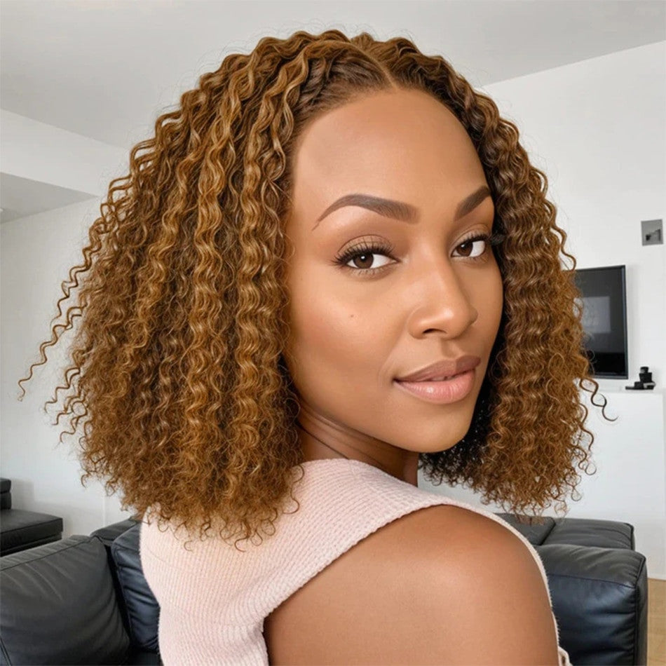 Curly Bob Wig 13x4 Lace Short Wig Trendy Mix Color Brown