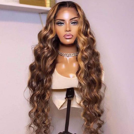 Glamorous 360 HD Lace Frontal Wig: 4/27 Highlights, Body Wave