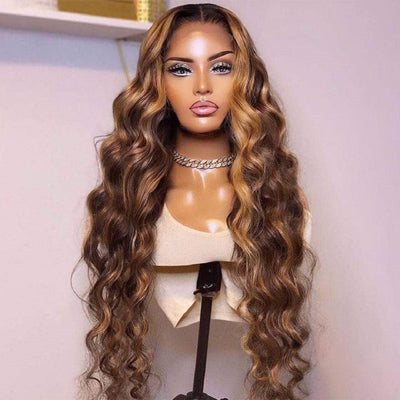 Glamorous 360 HD Lace Frontal Wig: 4/27 Highlights, Body Wave